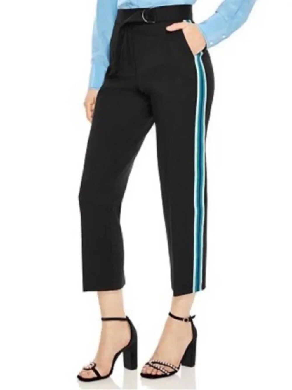 Sandro Paris Women's Cosmos Sport Side Striped Black Cropped Pants Size 34 US 2